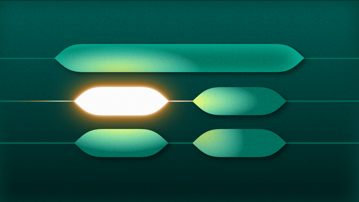 Illustratie groene vakjes waarvan 1 licht geeft