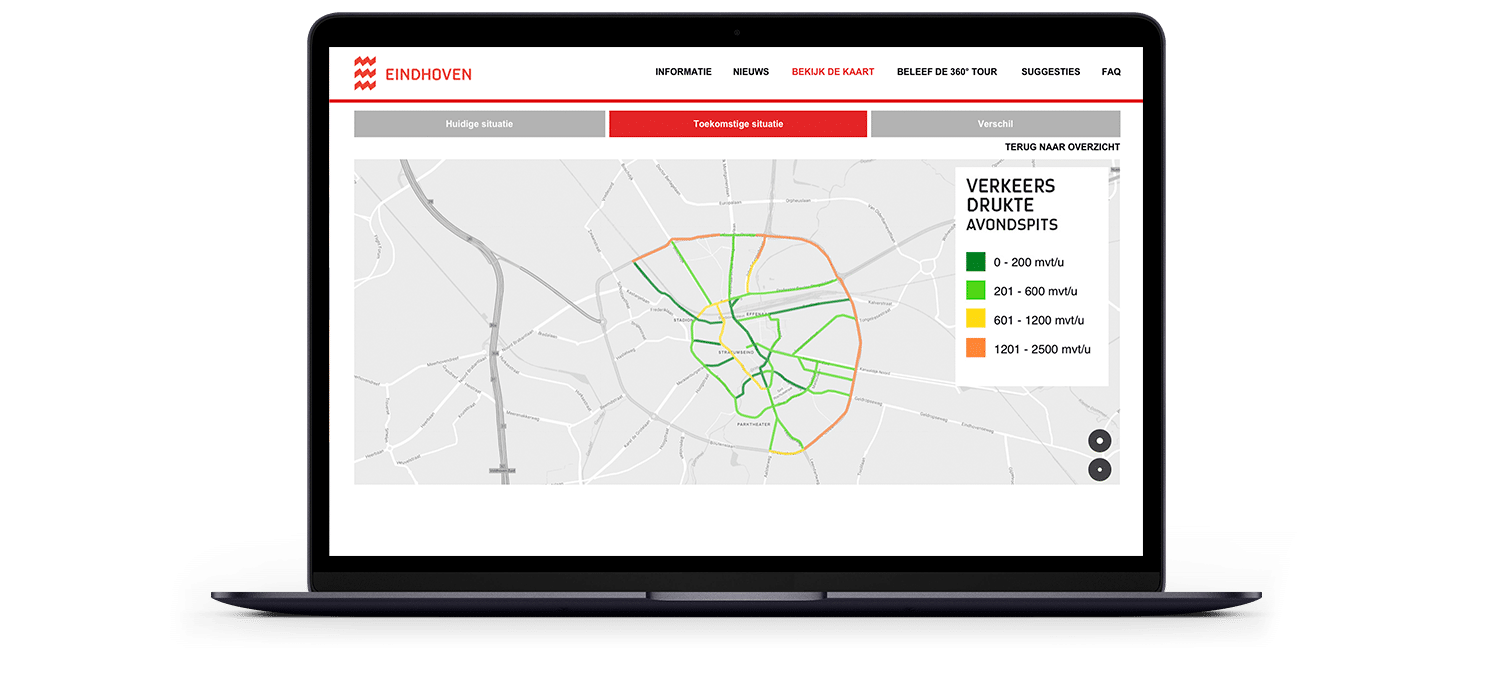 Laptop met daarop de verkeersdrukte rondom Vestdijk