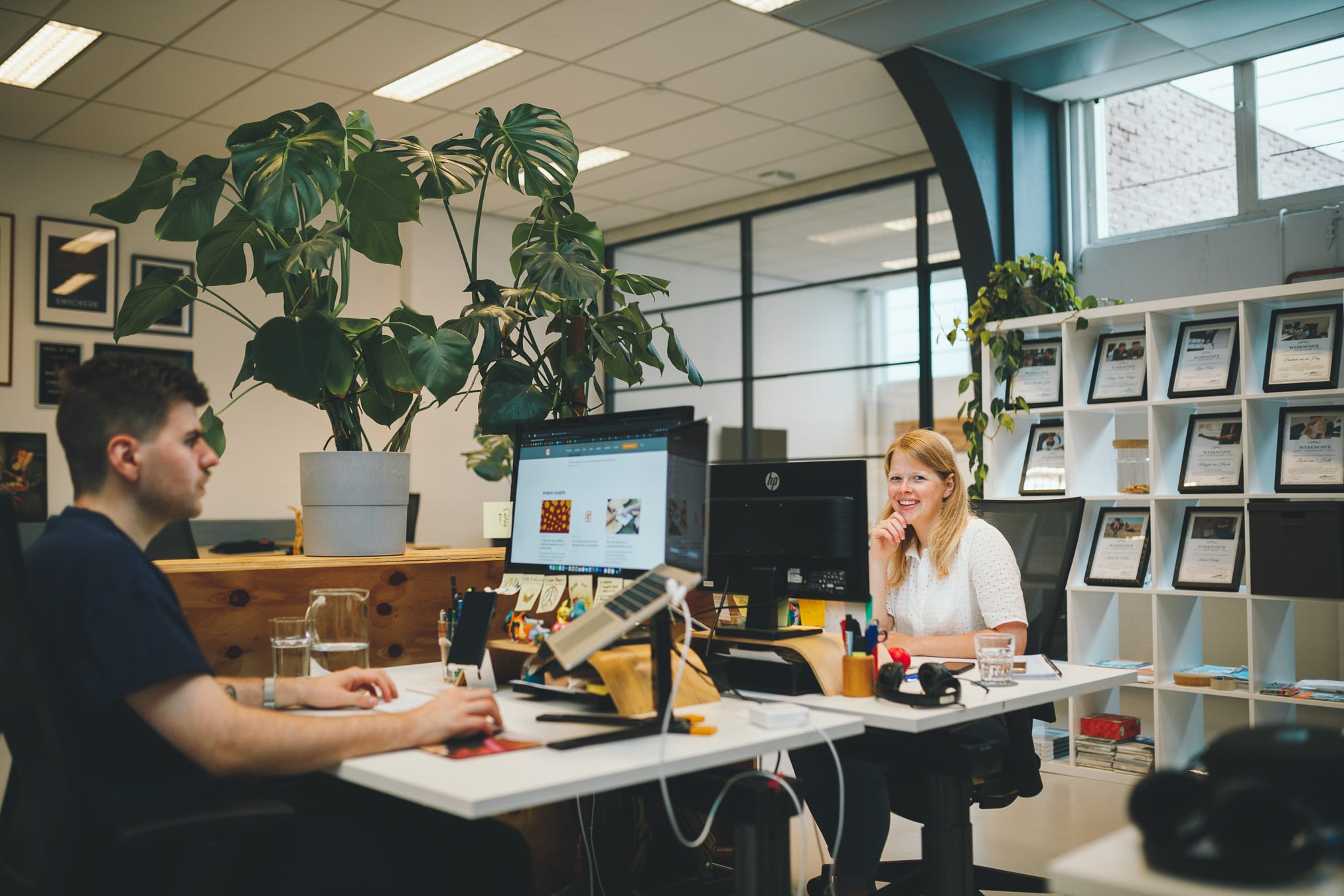 GriDD collega's aan het werk achter hun laptop