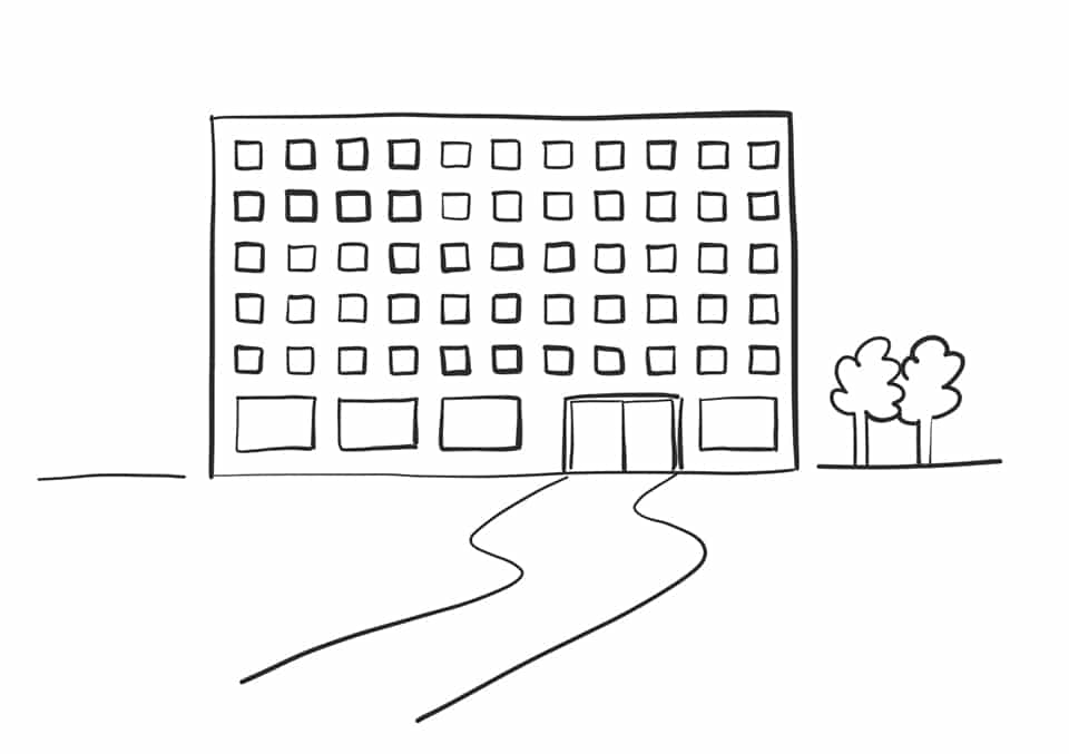 Tekening groot gebouw
