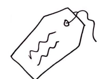 Tekening van label met tekst en touwtje