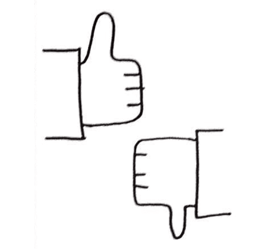 Tekening duim omhoog en duim omlaag